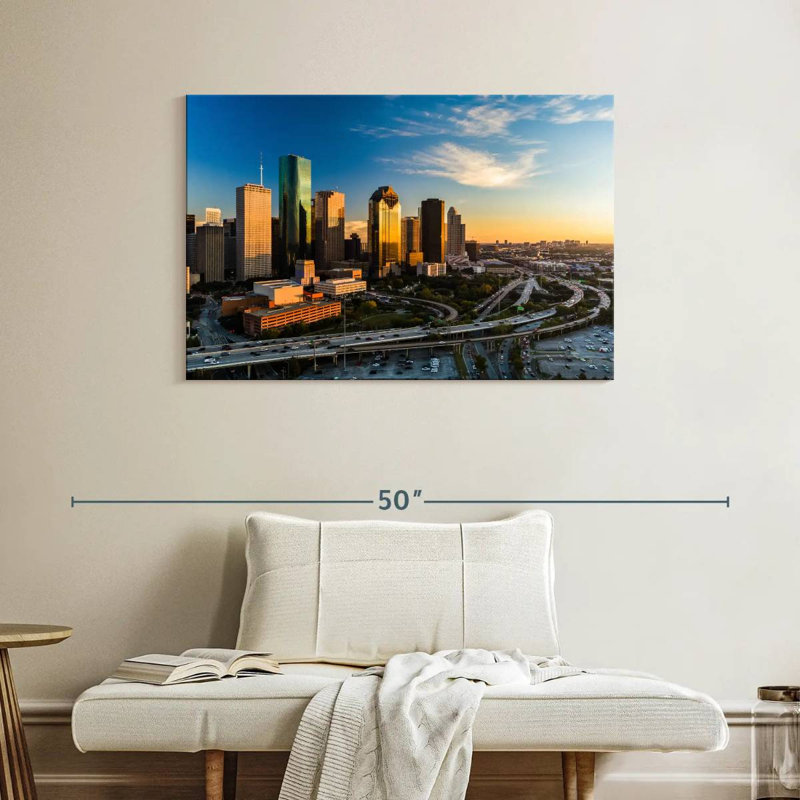 Ravi Houston Skyline au coucher du soleil, H 26 po x l 39 po