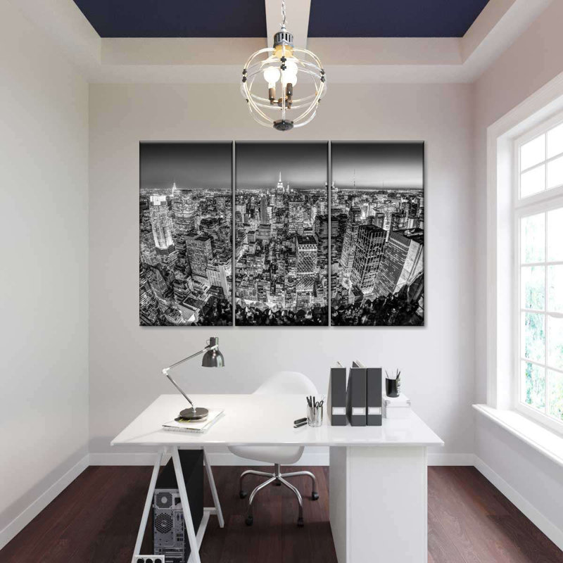 Manhattan en monochrome - ensemble de 3 toiles tendues, H 24 po x l 38 po x P 1,25 po