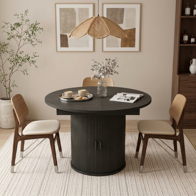 Table de salle à manger extensible avec base de rangement, table en bois de style ferme moderne de 4 à 6 places pour petits espaces