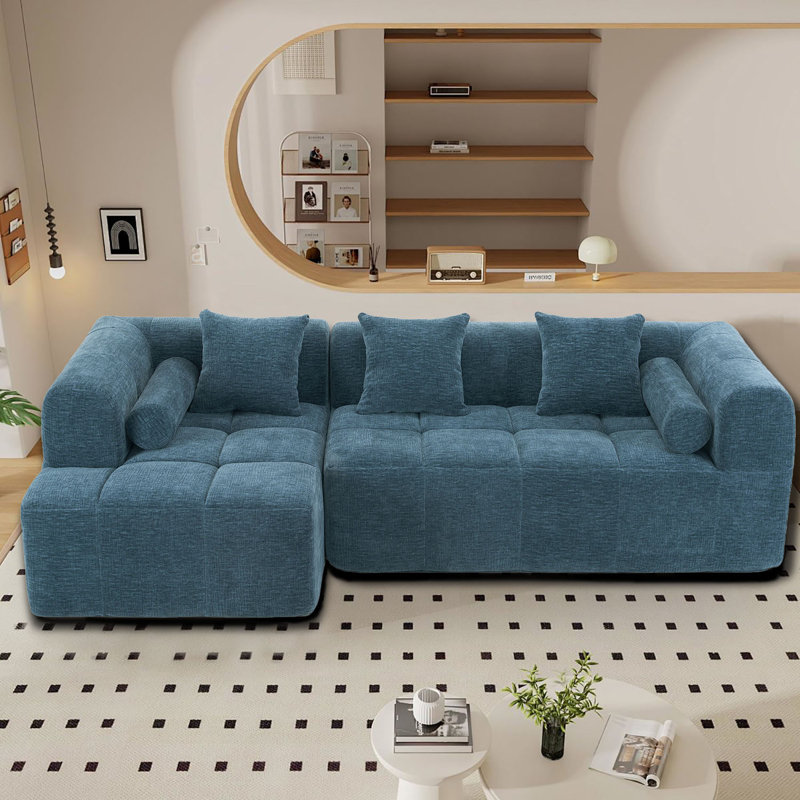 Canapé modulaire rembourré en tissu de chenille moderne et minimaliste, Chenille bleu