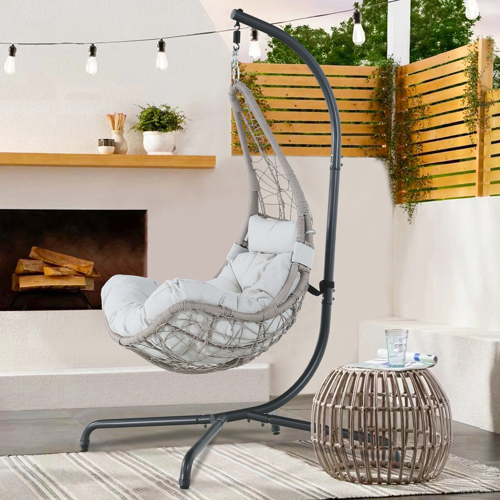 Mistana™ Fenwick Landing Indoor/Outdoor Rattan Hanging Basket Swing Chair  Hammock Tear Drop Chair With Stand u0026 Reviews | Wayfair