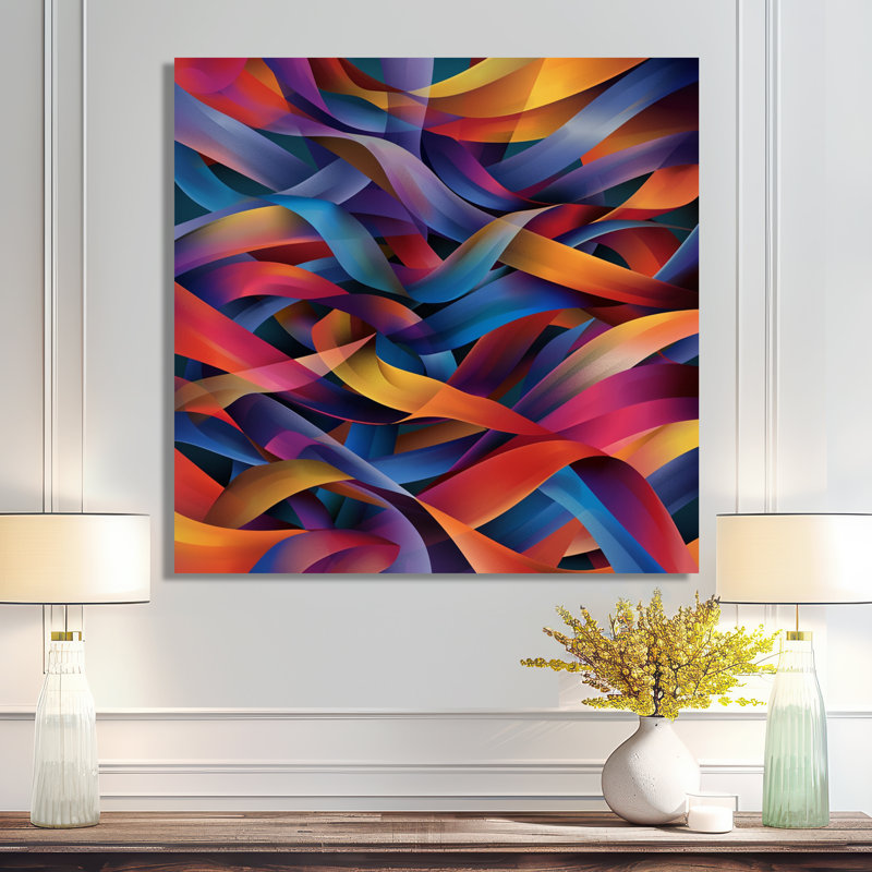 «Retro Warmness Colorful Paths Crossing - Waves», art mural, H 16 po x l 16 po, Métal métal