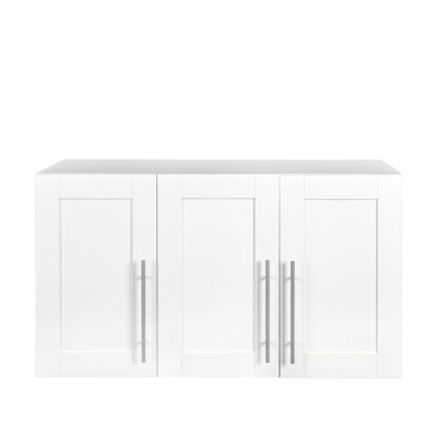 Armoire de rangement murale empilable blanche de P 15,42 po x l 36,43 po de largeur H 19,24 po, à utiliser comme meuble télé ou armoire de cuisine supplémentaire en blanc, montée, avec tablettes mobiles et 6 arrêts de hauteur