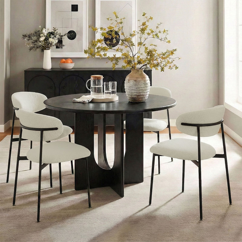 Upholstered Dining Chair With Metal Legs, Beige