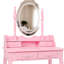 Meuble-lavabo rose avec miroir, 4 tiroirs, tabouret rembourré, DEL, espace de rangement spacieux, fabrication, repose-pieds antidérapants, tiroir de maquillage, surface confortable, décoration élégante pour la chambre à coucher, facile à installer-130041066