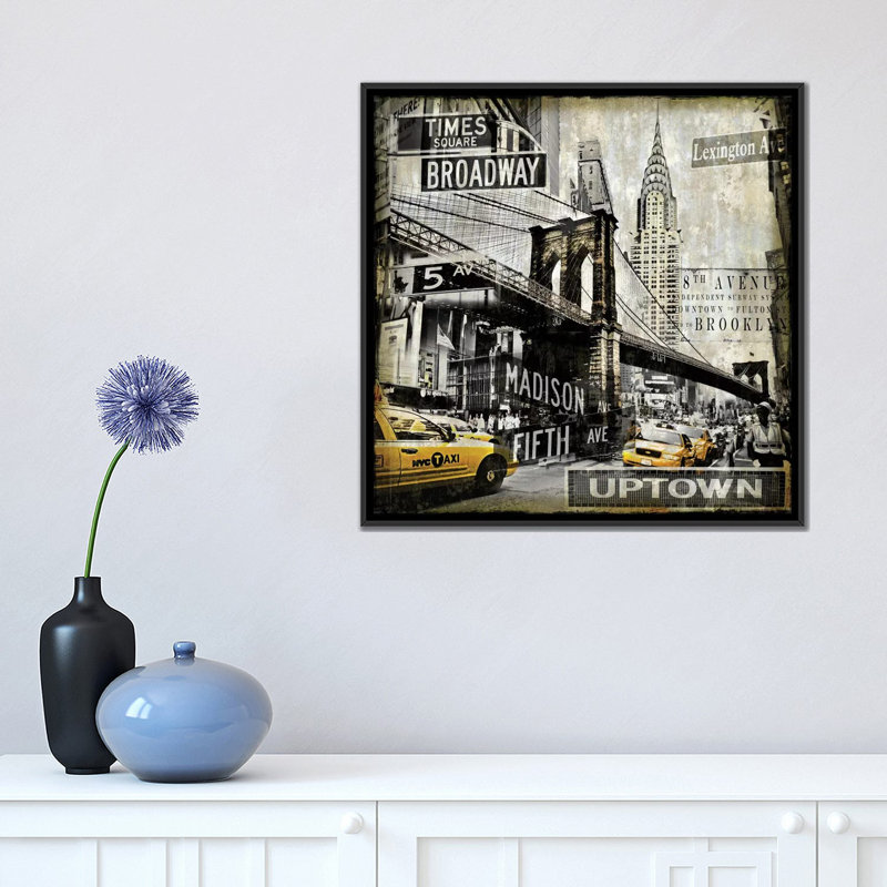 Repères «NYC» par Dylan Matthews, reproduction d'art graphique sur toile, H 37 po x l 37 po x P 1,5 po, Toile encadrée noire