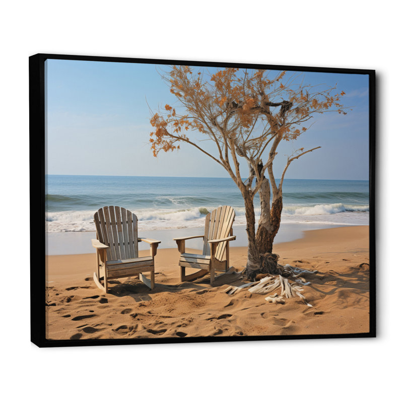 Ambur Beach Chairs Scenery II sur toile, Cadre flottant noir, H 30 po x l 40 po x P 1,5 po
