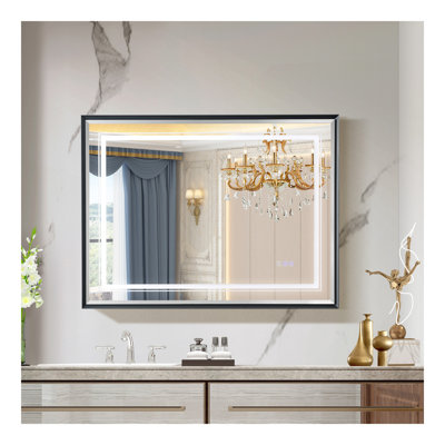 Miroir biseauté 40 po x 30 po à DEL pour la salle de bain, miroir à DEL 3000-6000K à l'avant et rétroéclairé pour la salle de bain, 3 couleurs à intensité variable, anti-buée amélioré IP54, miroir mural à plaques suspendues (miroir biseauté)
