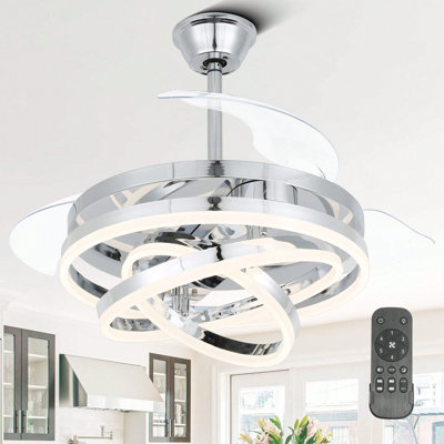 42" Modern Retractable Ceiling Fan With Dimmable LED Light, DIY Shape 6 Speeds Chandelier Ceiling Fan With Remote Control For Bedroom