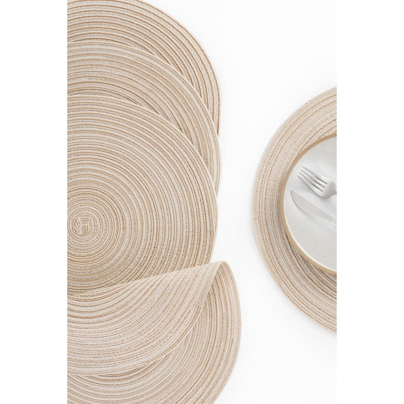 Ensemble de 6 napperons ronds tressés résistants à la chaleur en coton et polyester pour table de salle à manger, Beige