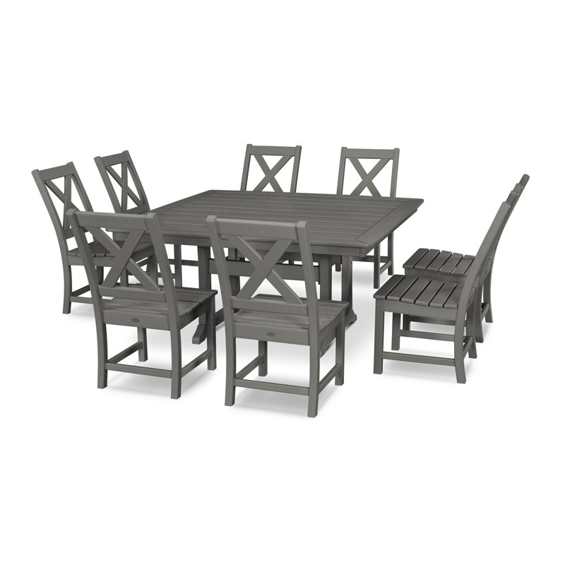 Braxton 9-Piece Nautical Trestle Dining Set, Slate Gray