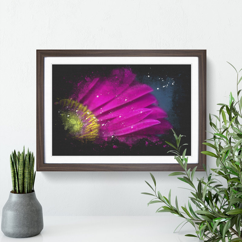 Bright Pink Gerbera Flower - Picture Frame Painting Print, Walnut Framed, 45cm H x 63cm W x 2cm D
