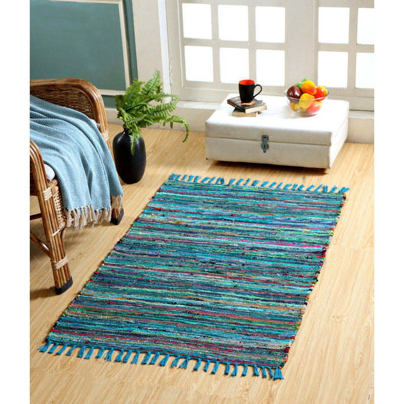 Manufahi Striped Cotton Hand Woven Area Rug, Rectangle 90 x 150cm