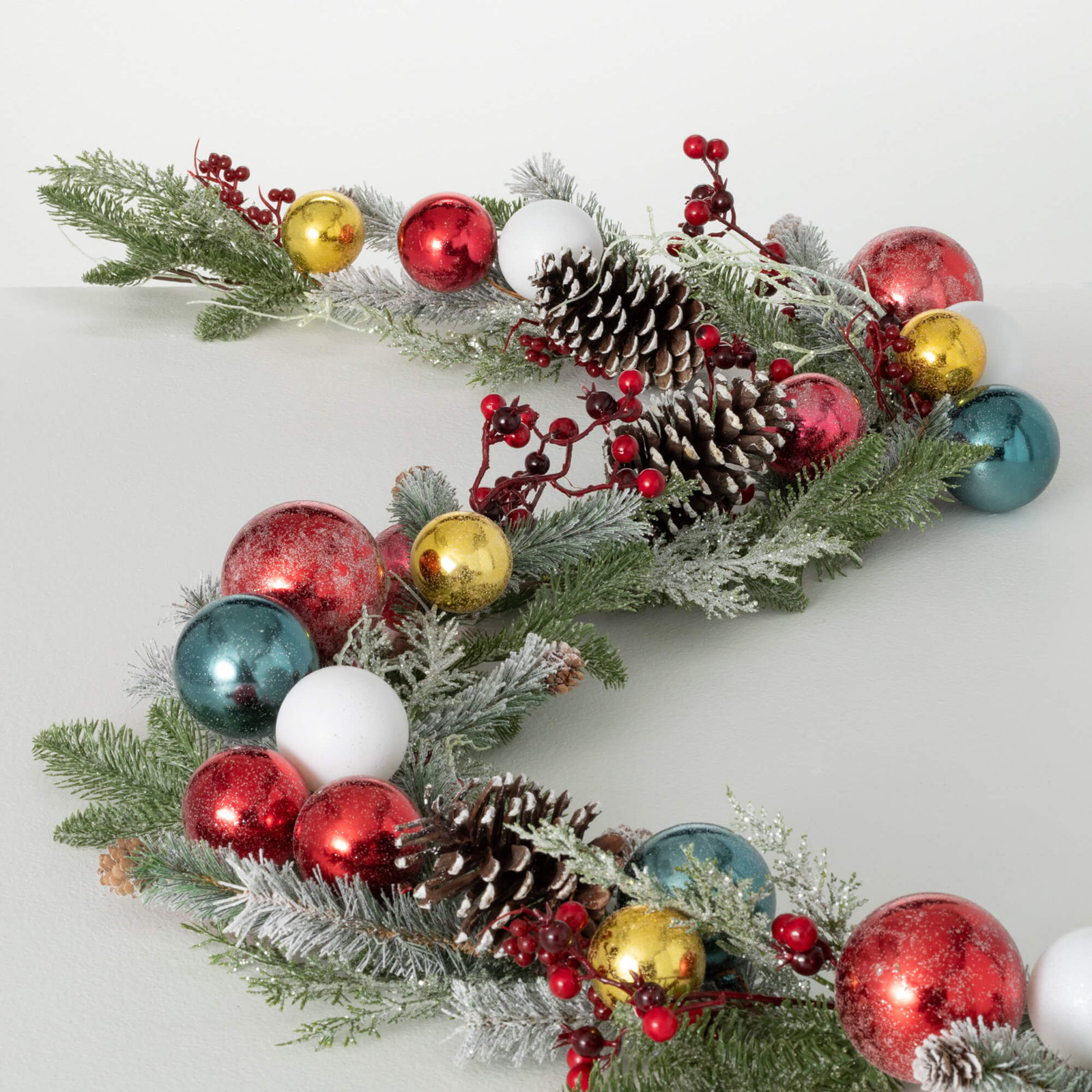 72" Artificial Shiny Ball Frosted Christmas Garland, Multicolor
