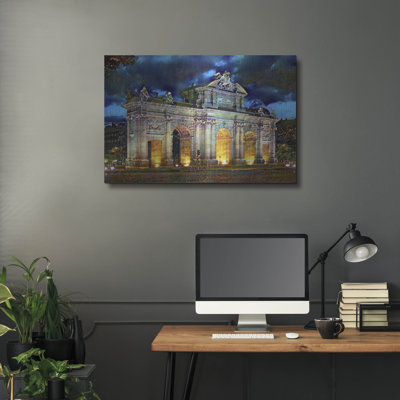 «Madrid Espagne Alcala Gate» par Pedro Gavidia, art mural en métal, 36 po x 24 po