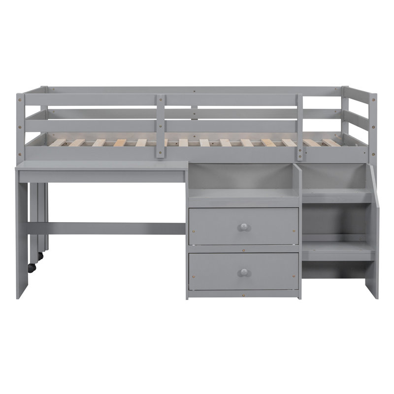 Nohemy Kids Loft Bed with Drawers, Twin, Gray