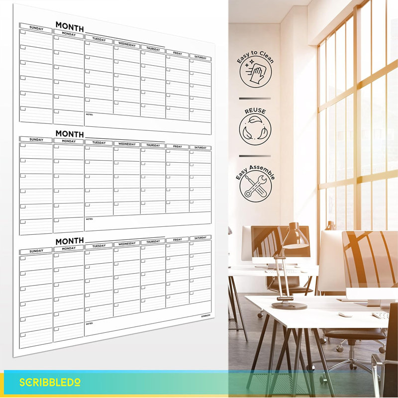 Grand calendrier tableau blanc effaçable à calendrier 36 po x 48 po