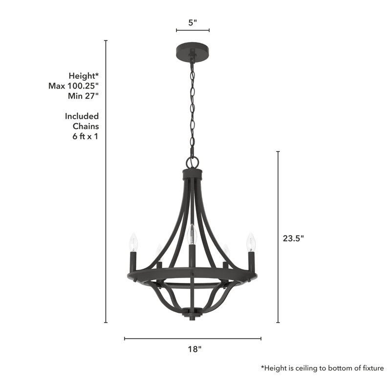 Perch Point 5 Light Candle Style Wagon Wheel Chandelier, Noble Bronze, 23.5" H x 18" W x 18" D