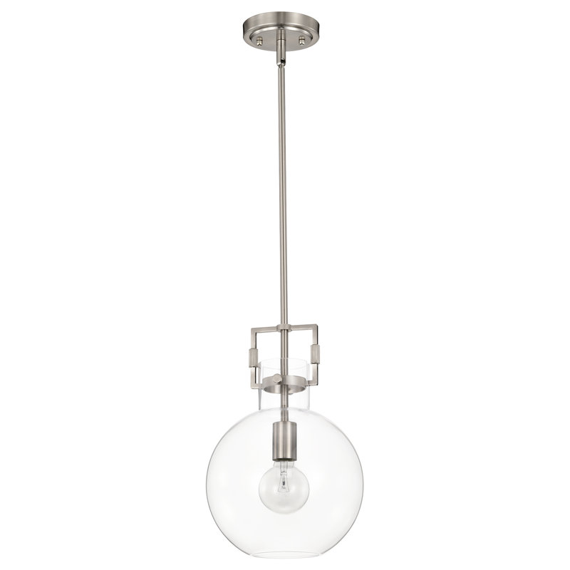 60 watts 1 lumière 10 po Luminaire suspendu sphérique en verre transparent, Nickel brossé