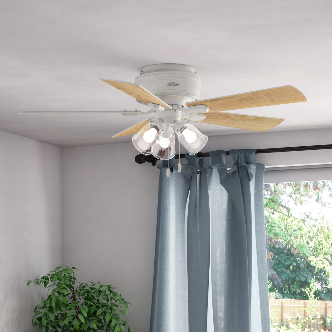52" Crestfield 5 - Blade Flush Mount Ceiling Fan with Lights and Pull Chains Hunter Fan