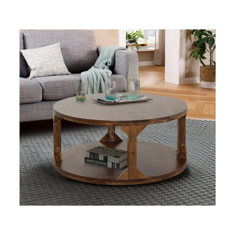 Misha Solid Wood Coffee Table with Storage, 40cm H x 60cm W x 60cm D