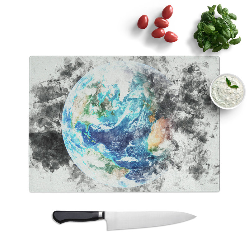 Tempered Glass Our Planet Earth Chopping Board, 20 cm x 28.5 cm
