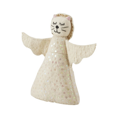 Cat Angel Handmade Felt Christmas Tree Topper in Cream