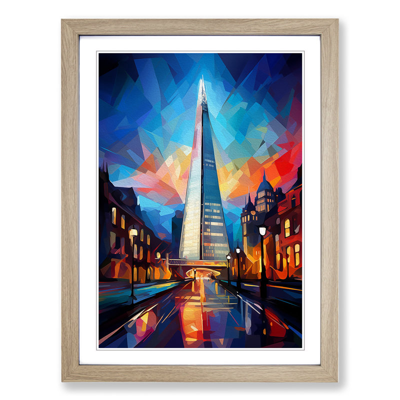 The Shard Cubism - Framed Print, Oak , 64cm H x 46cm W x 2cm D