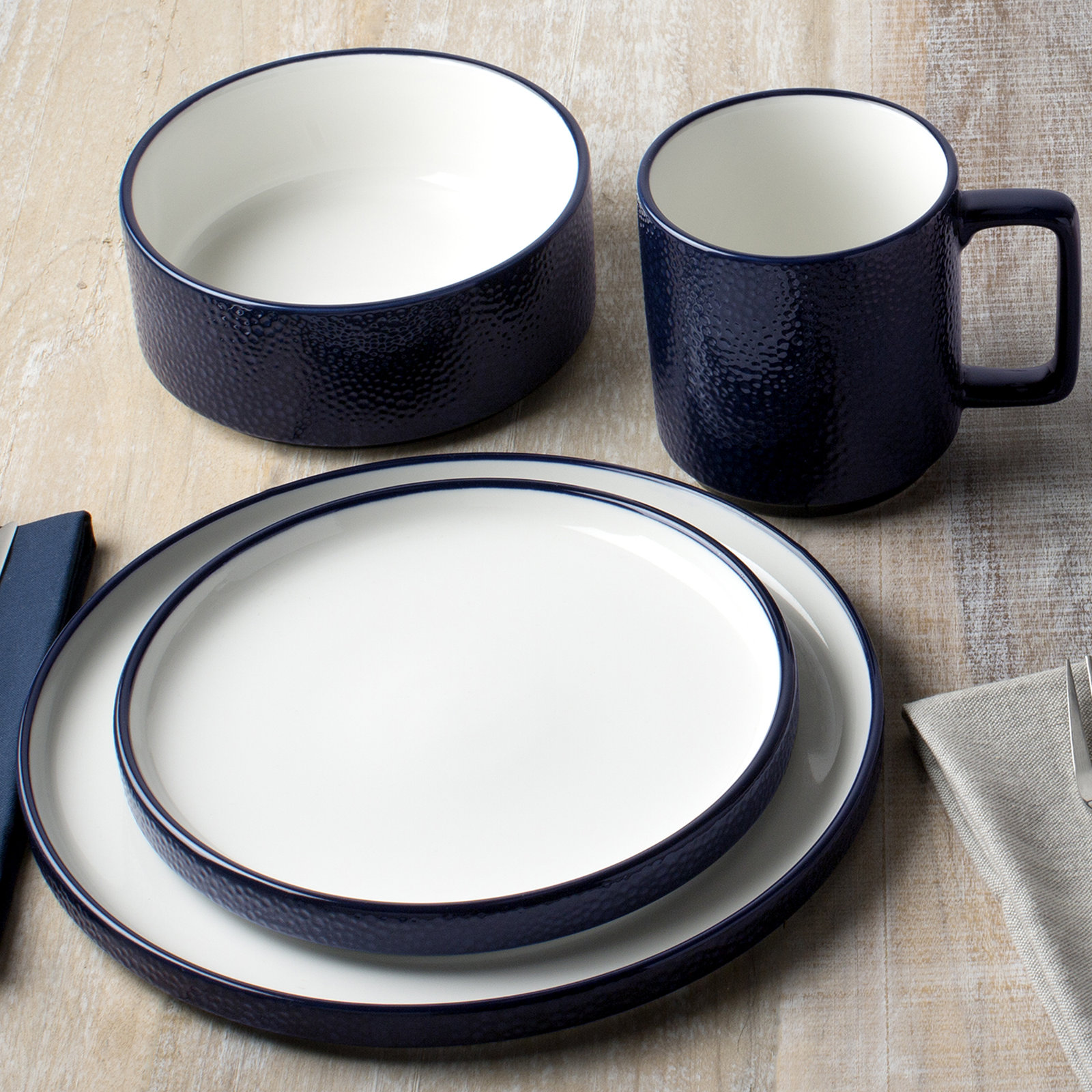 Colortex Stone Porcelain Mug, Set of 4, Navy