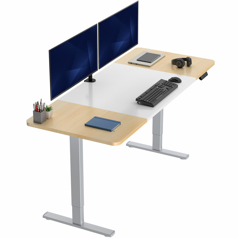 Bureau debout électrique Vivo, Gris, L 70,9 po, Blanc / bois clair