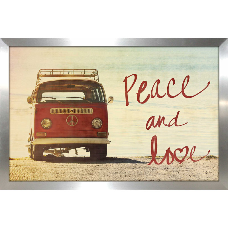 «Peace and Love», reproduction de photo, H 27,5 po x l 39,5 po x P 0,75 po, Encadrement argenté