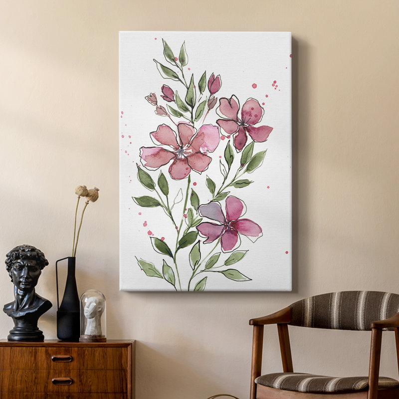 Aquarelle sur tiges florales I - galerie Cavas sur mesure, H 60 po x l 40 po