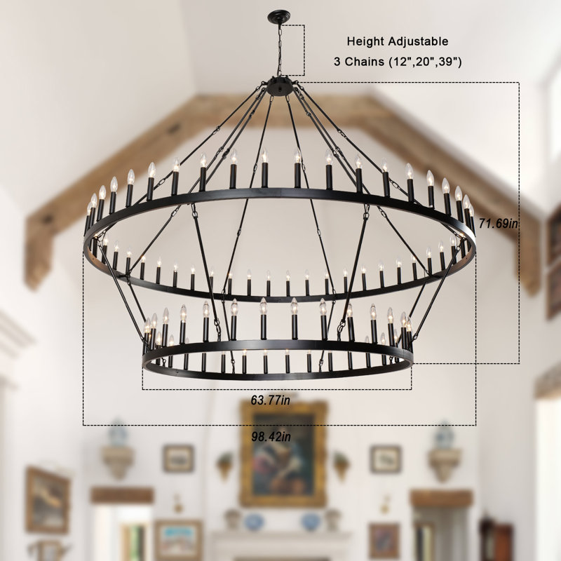 Allaynah Wagon Wheel Chandelier, 71.69" H x 98.42" W x 98.42" D