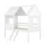 Lit simple en bois blanc avec deux fenêtres latérales pour une chambre à coucher animée