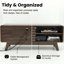 Meuble télé avec porte coulissante à lattes, console multimédia pour le salon