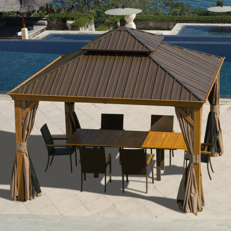 Aluminum Galvanized Steel Patio Gazebo with Double Roof, Powder-Coated Aluminum