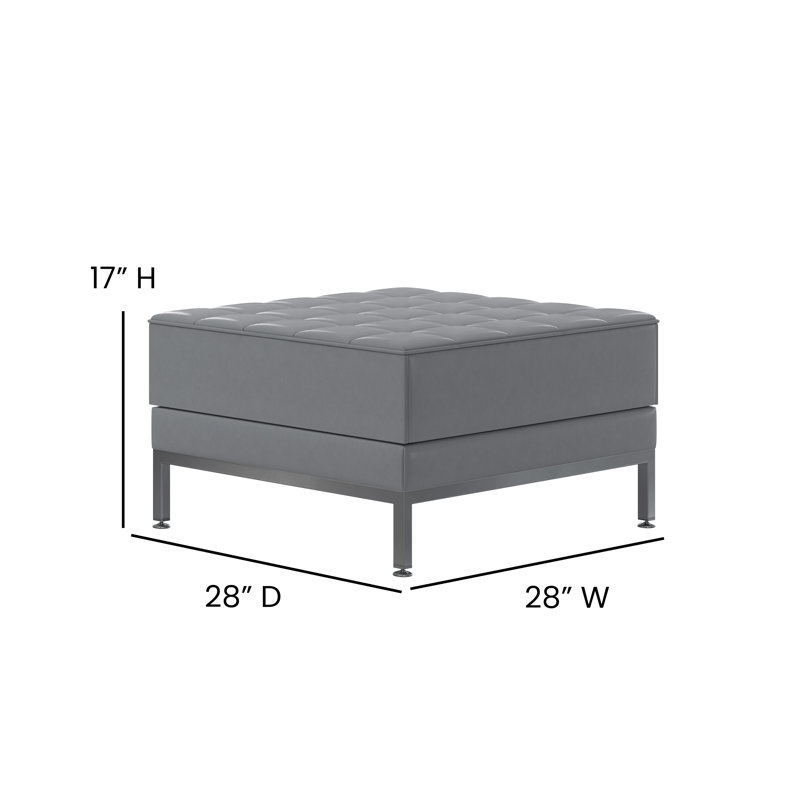 Amjed LeatherSoft Quilted Tufted Modular Ottoman with Stainless Steel Legs, Gray