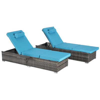 Outdoor Chaise Lounge Chair Set Of 2 With Storage, Adjustable Backrest, Table, And Cushion – Rattan Patio Recliners For Poolside, Backyard, Garden, And Beach Tanning - Beige