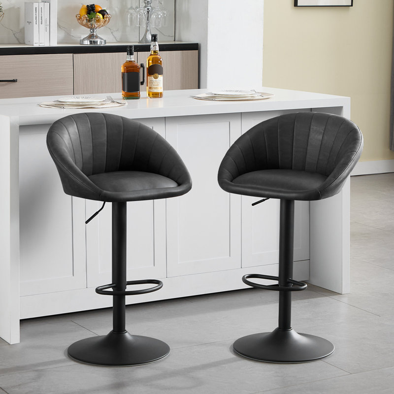 Swivel Upholstered Adjustable Height Counter Stool with Metal Frame, Anthracite