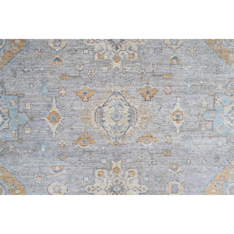 Tapis unique gris / bleu / orange / ivoire de 9 pi 1 po x 11 pi 10 po