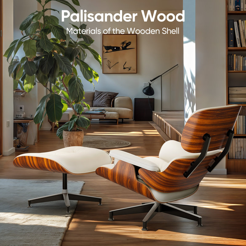 Swivel Accent Chair With Ottoman Lounge Chair, Dark Walnut/White