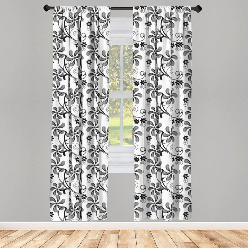 Floral Semi-Sheer Rod Pocket Curtain Panels, 28" W x 63" L