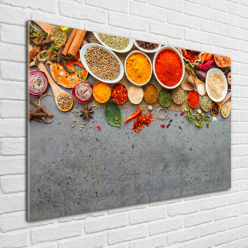 Glass Print Wall Art 100X70cm Image Printed On Glass Decorative Wall Picture Behind Toughened / Tempered Safety Real Glass For Kitchen & Living Room Theme:Mix Of Spices