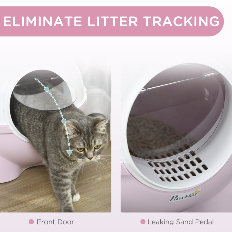 Large Pink and White Hooded Cat Litter Box with Scoop