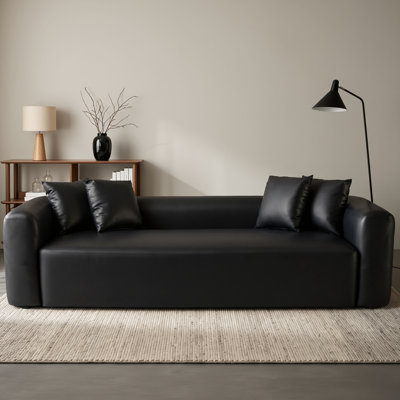 94.5" Faux Leather Upholstered Square Arms Sofa