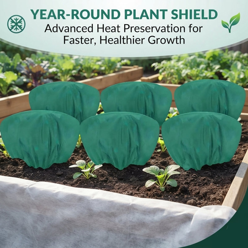 12‑Pack Drawstring Plant Fleece Frost Protection Jackets, 39.4" x 23.6" Green Reusable Outdoor Plant Covers, Winter Garden Plant Protection Against Frost, Cold and Insect Damage