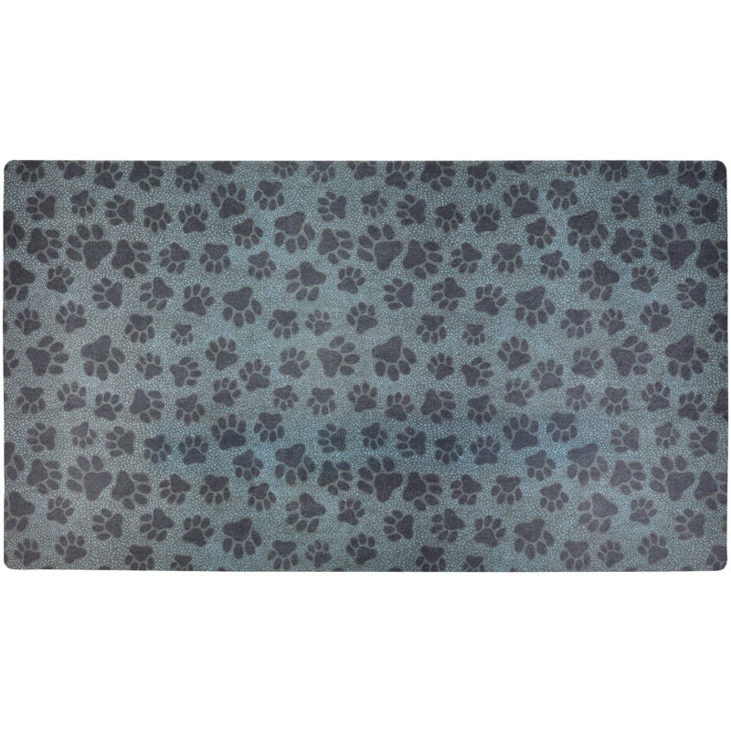 Napperon pour chien, tapis d'alimentation pour animaux - tissu absorbant, envers imperméable, antidérapant - lavable à la machine / durable (16 po x 28 po) (Paw Dots noir)
