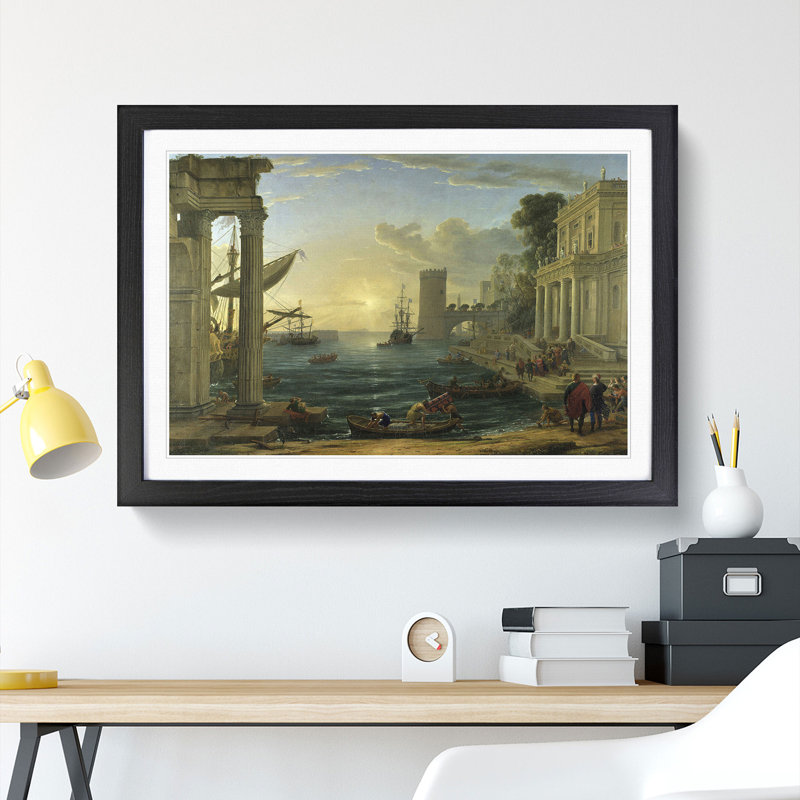 Embarkation of the Queen of Sheba by Claude Lorrain - Picture Frame Painting, Black Framed, 27cm H x 36cm W x 2cm D