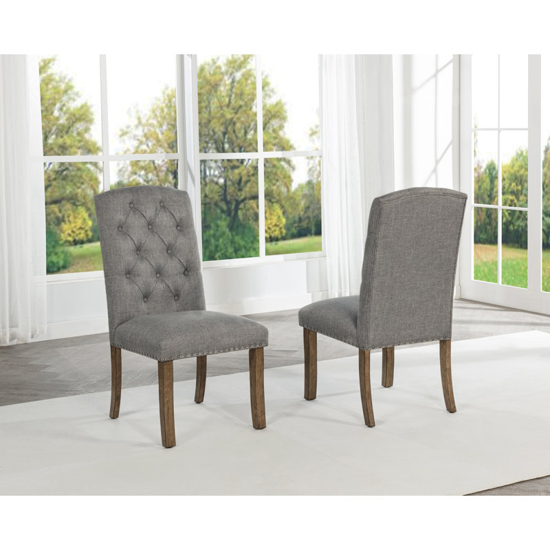 Chaises de salle à manger rembourrées en lin avec dossier capitonné, Gris