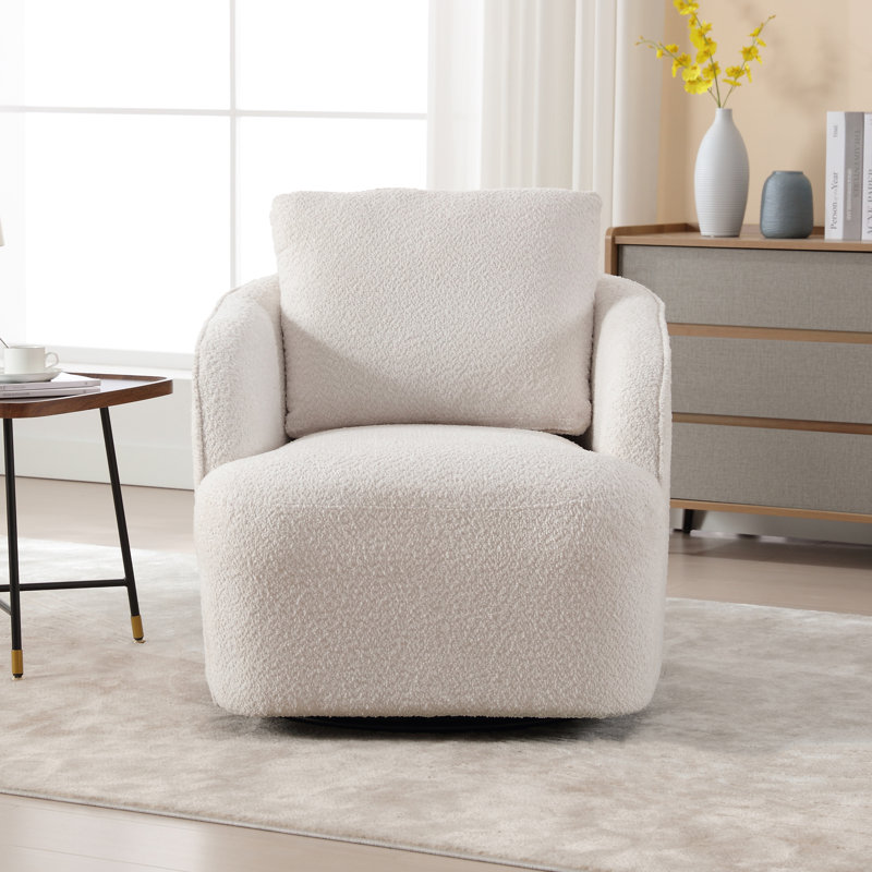 Dalbert 30.3'' Wide Swivel Barrel Chair, Ivory 100% Polyester